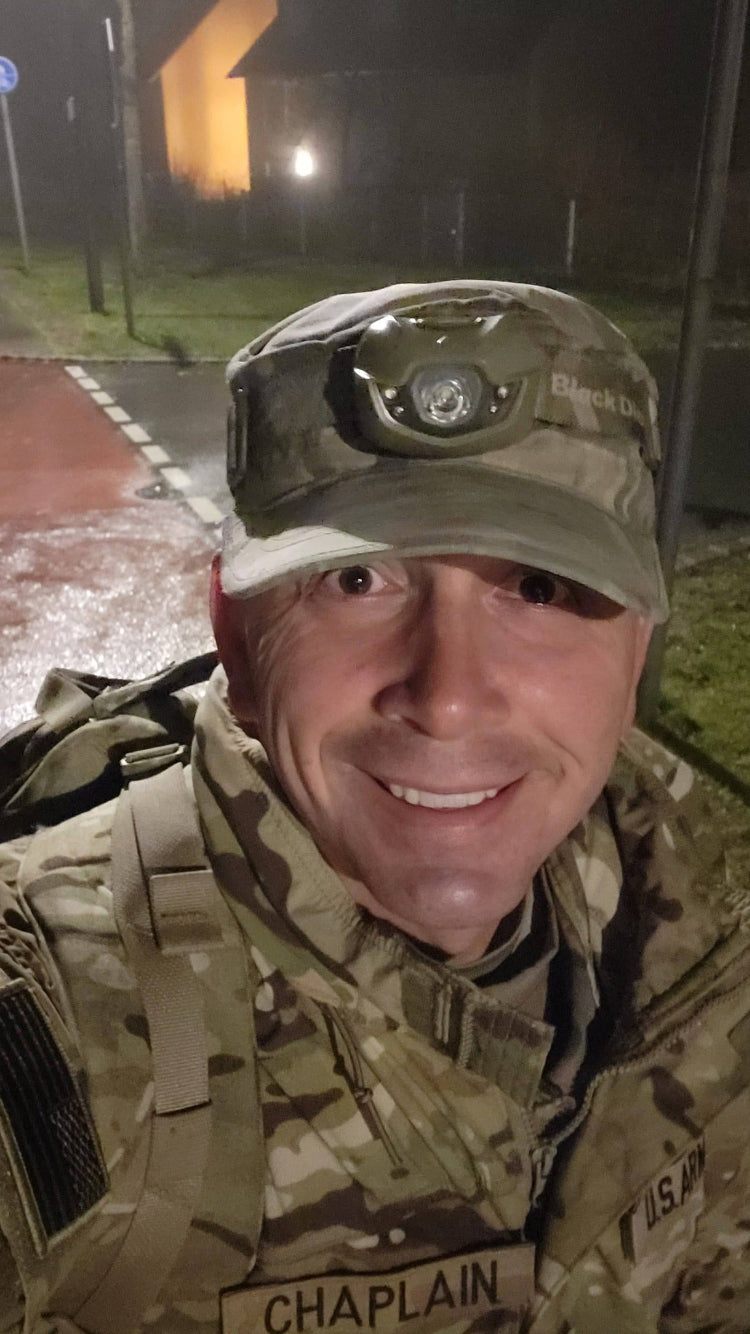 Zufelt on a night ruck in the rain